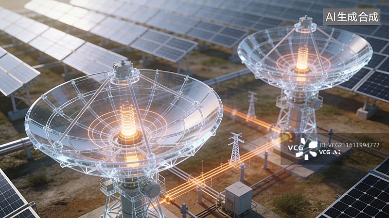 【AI数字艺术】太阳能与射电望远镜天线概念图片素材
