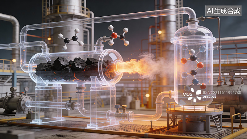 【AI数字艺术】工业化工厂分子模拟示意图图片素材