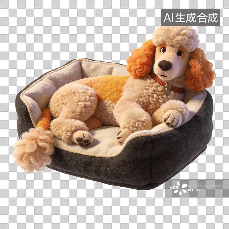 【AI数字艺术】蓬松贵宾犬舒适地躺在宠物床图片素材