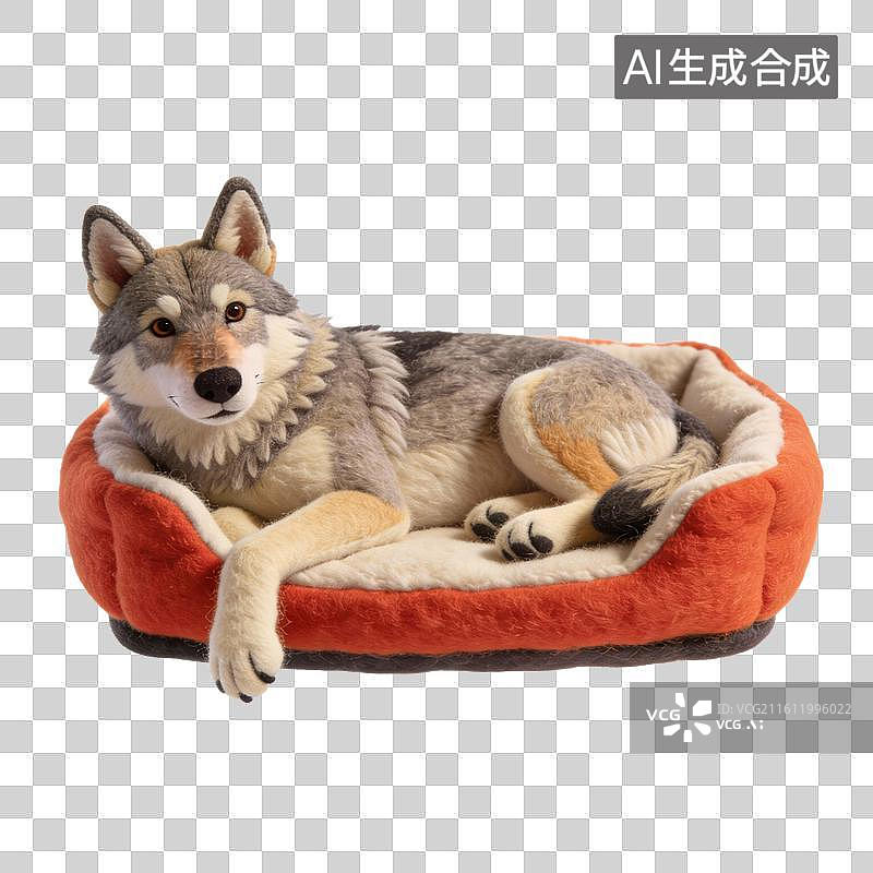 【AI数字艺术】捷克狼犬在柔软宠物床休息图片素材