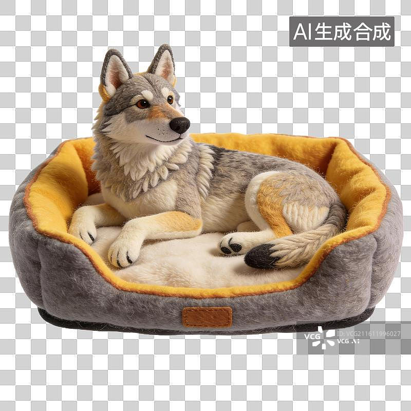 【AI数字艺术】捷克狼犬在柔软宠物床休息图片素材