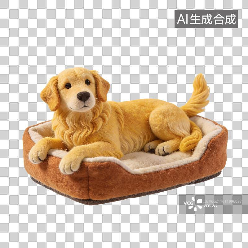 【AI数字艺术】金毛犬与舒适宠物床图片素材