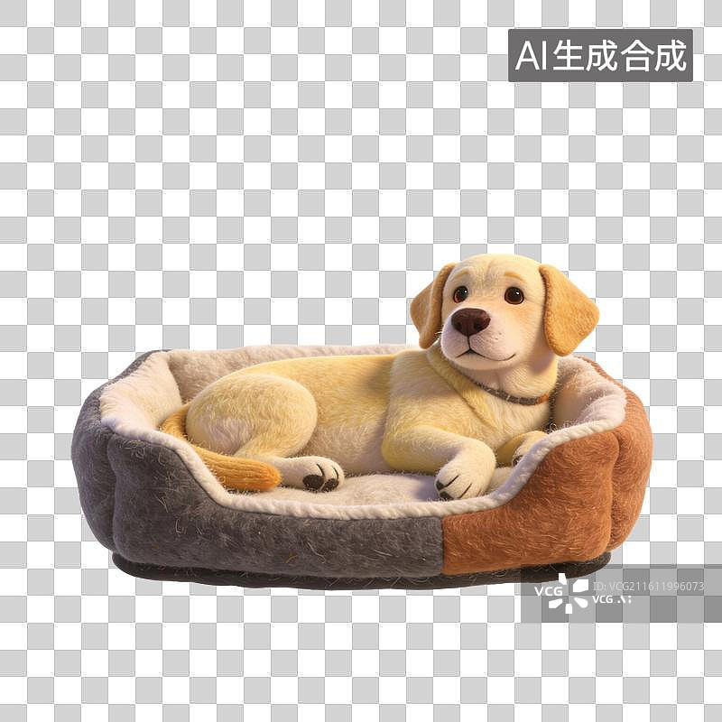 【AI数字艺术】黄色拉布拉多犬在宠物床上图片素材