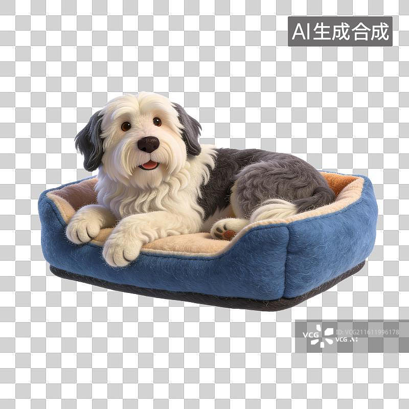 【AI数字艺术】可爱狗狗舒适躺在宠物床图片素材