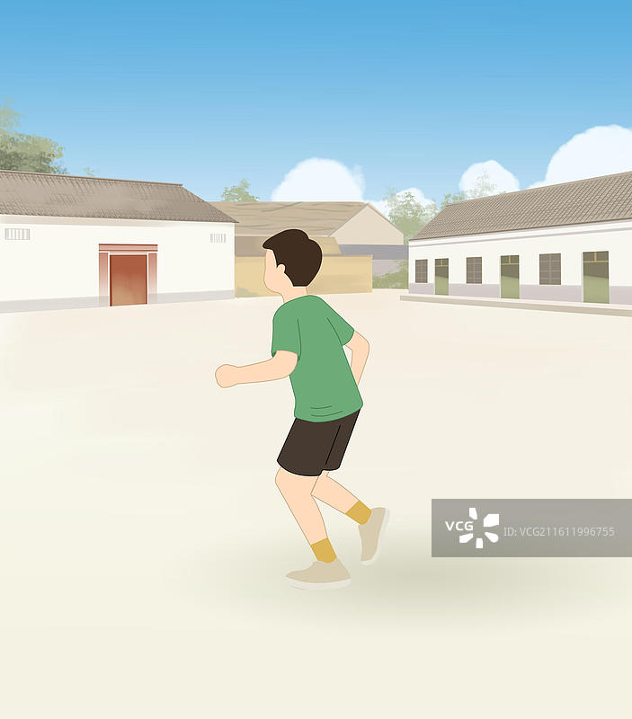 乡村乡下乡里家乡老家农村村庄小镇留守儿童乡村振兴孩子儿童小时候玩耍人物夏天暑假插画图片素材