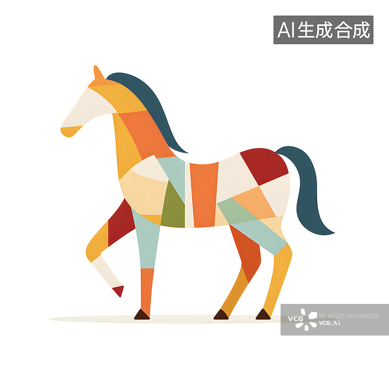 【AI数字艺术】几何块面拼接的马形图案图片素材
