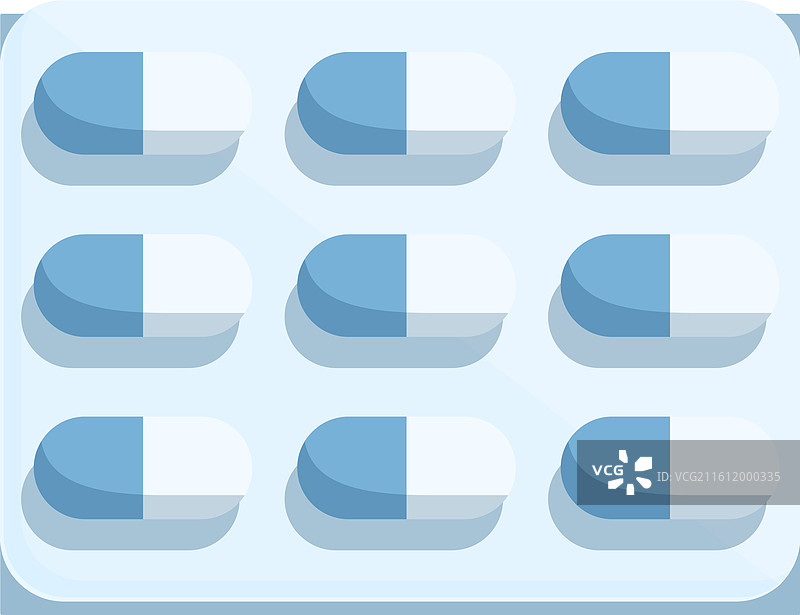 透明泡罩包装内含蓝色和白色胶囊图片素材