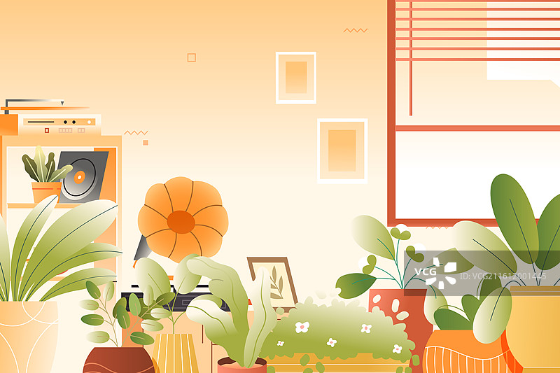 卡通春季春天女孩女生节妇女节居家绿植盆栽种植植树节兴趣爱好花卉生活电商消费活动背景渐变矢量插画图片素材