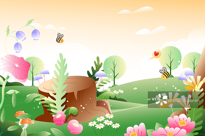 卡通春季春天出游旅行骑行户外花卉旅游郊游情侣情人节约会自然风景电商音乐节消费娱乐休闲背景渐变矢量插画图片素材