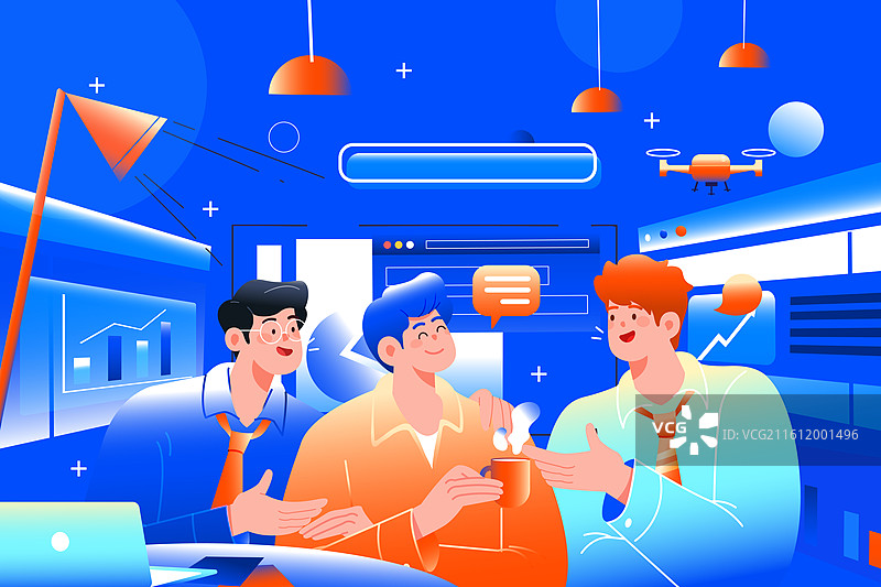 卡通商务合作职业工作办公招聘团队共赢销售达人业绩冠军职场社交金融理财投资招商商人商业渐变矢量插画图片素材