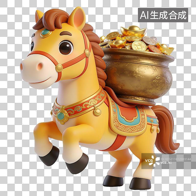 【AI数字艺术】马上暴富-3D萌系小马马年生肖卡通形象节日免抠元素图片素材