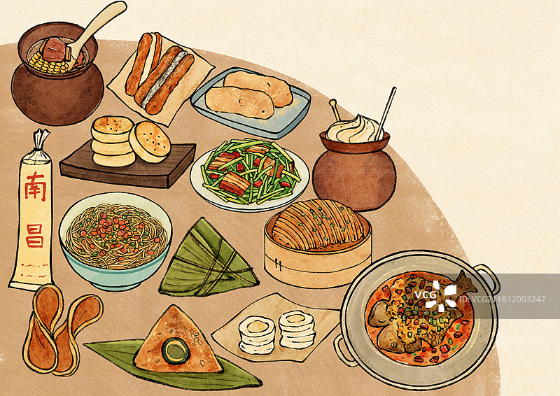 南昌美食国风插画图片素材