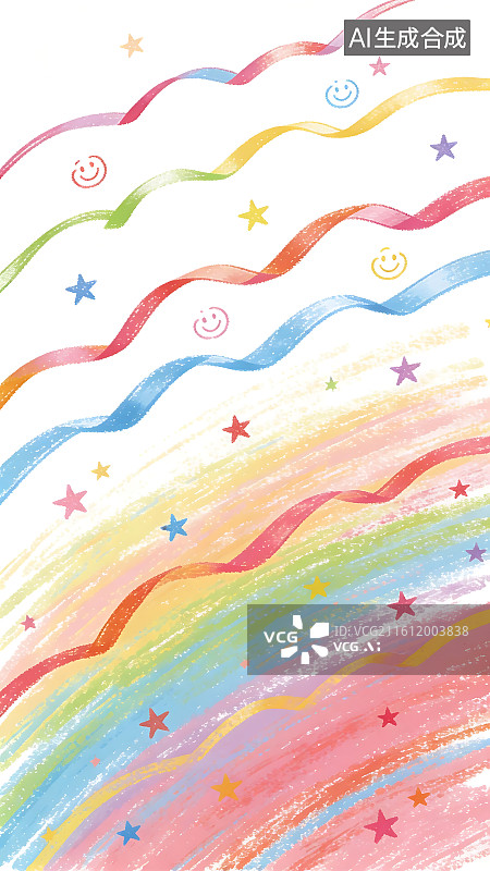 【AI数字艺术】蜡笔手绘彩虹星星笑脸多巴胺涂鸦壁纸图片素材