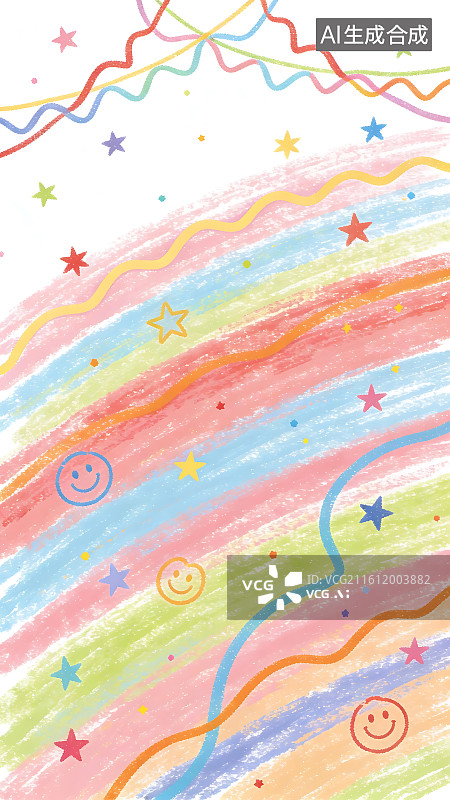 【AI数字艺术】蜡笔手绘彩虹星星笑脸多巴胺涂鸦壁纸图片素材