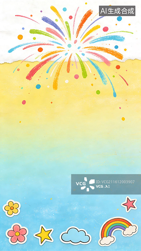 【AI数字艺术】蜡笔手绘烟花彩虹贴纸装饰图片素材