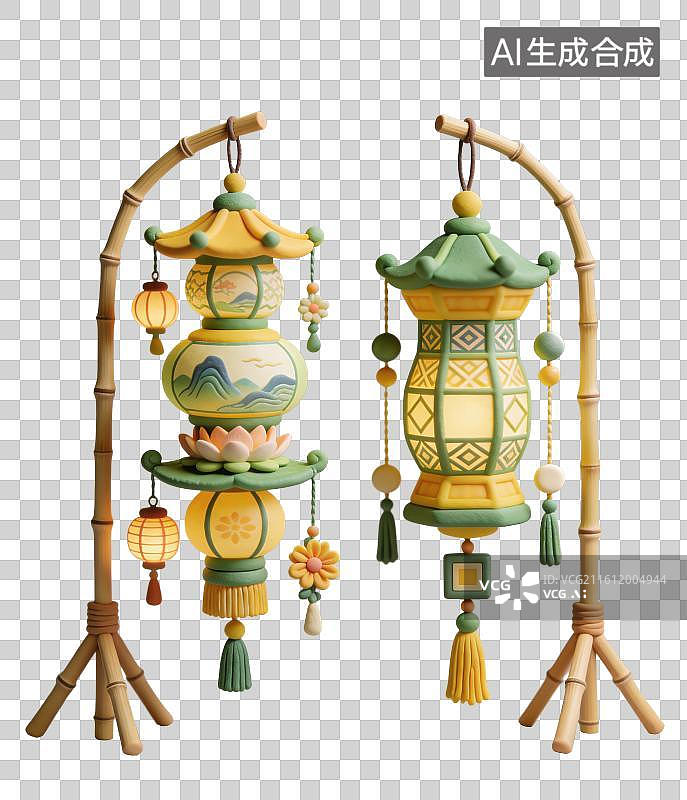 【AI数字艺术】3D立体中国风灯笼正月十五元宵节花灯元素图片素材