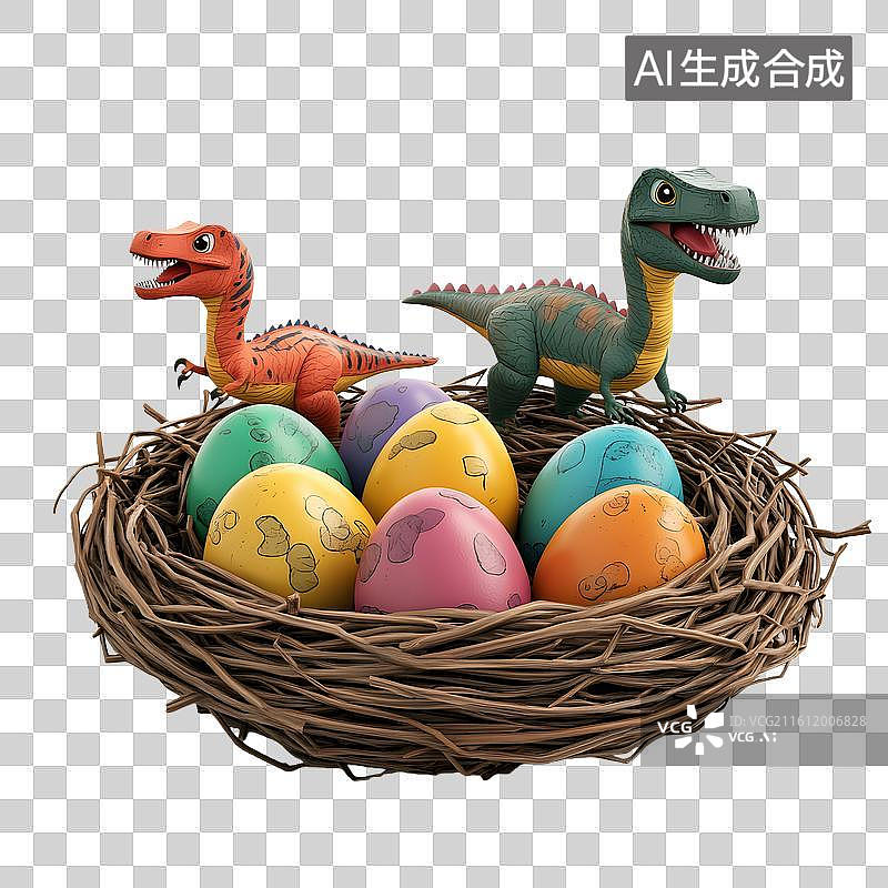 【AI数字艺术】多彩卡通3D恐龙蛋小恐龙鸟巢画面图片素材