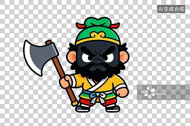 【AI数字艺术】卡通风格，手拿斧头的黑面李逵PNG格式的免扣元素图片素材