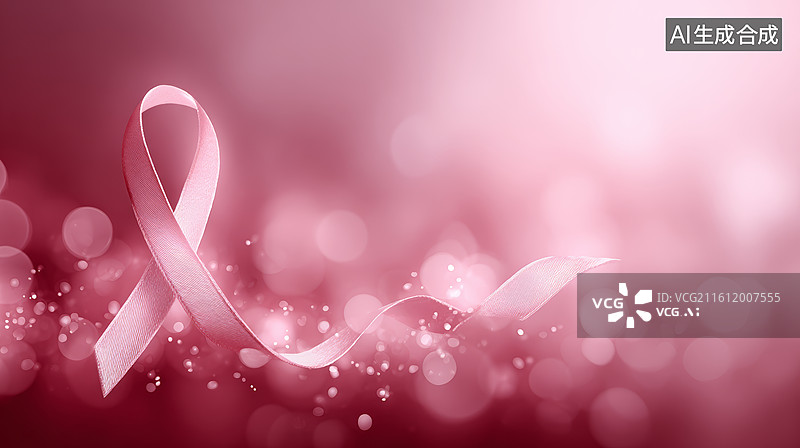 【AI数字艺术】粉红色背景上的乳腺癌意识丝带特写镜头图片素材