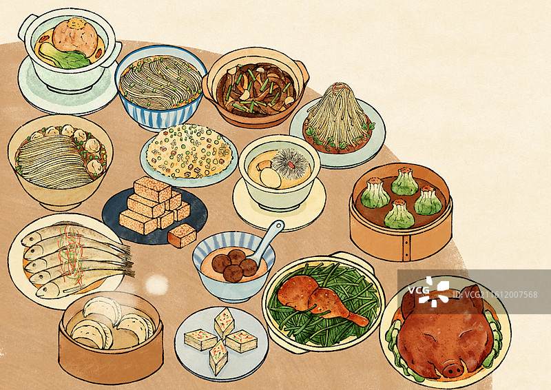 江苏扬州美食国风插画图片素材