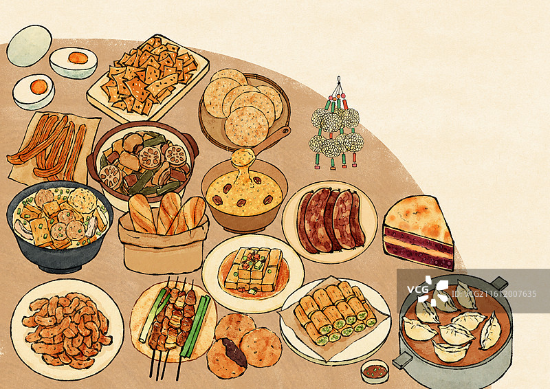 山东淄博美食国风插画图片素材