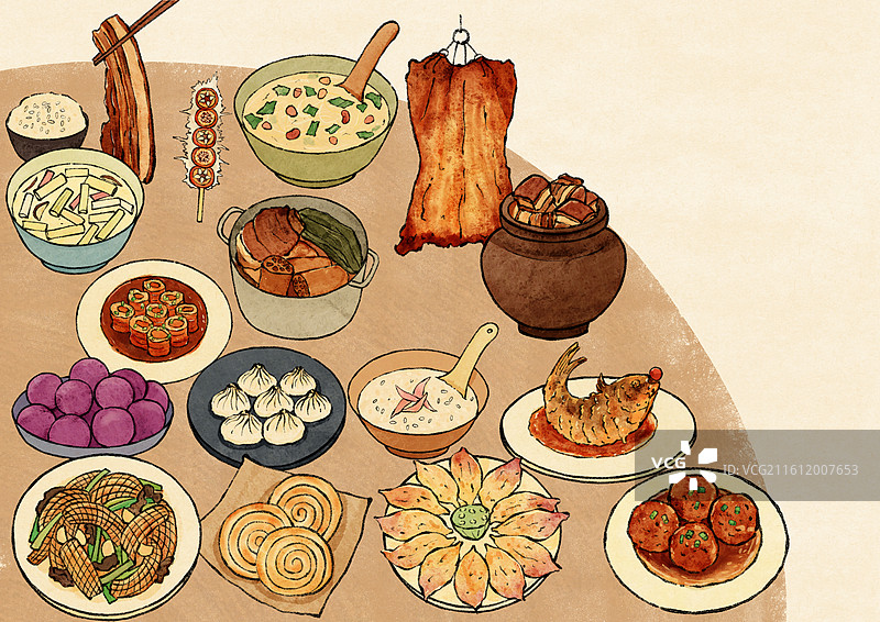 山东济南美食国风插画图片素材