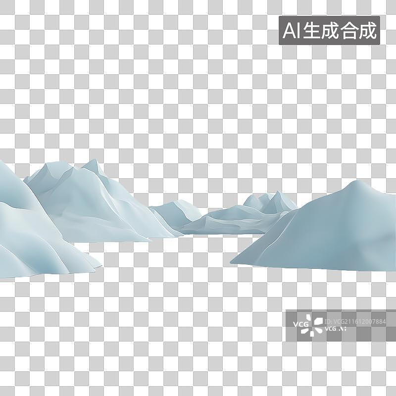【AI数字艺术】3D简约治愈蓝白渐变冰川元素图片素材