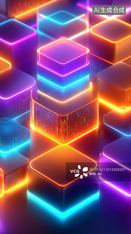 【AI数字艺术】发光六边形网格图案图片素材