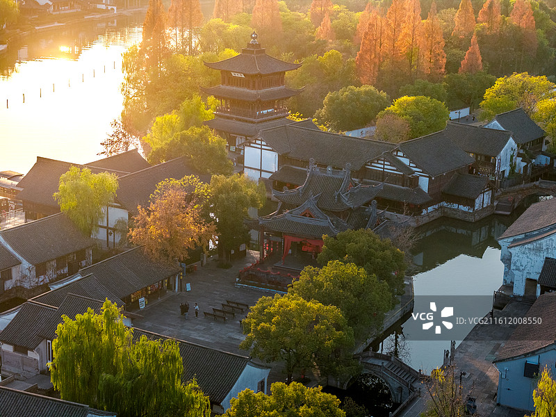 绍兴柯岩鲁镇航拍图片素材