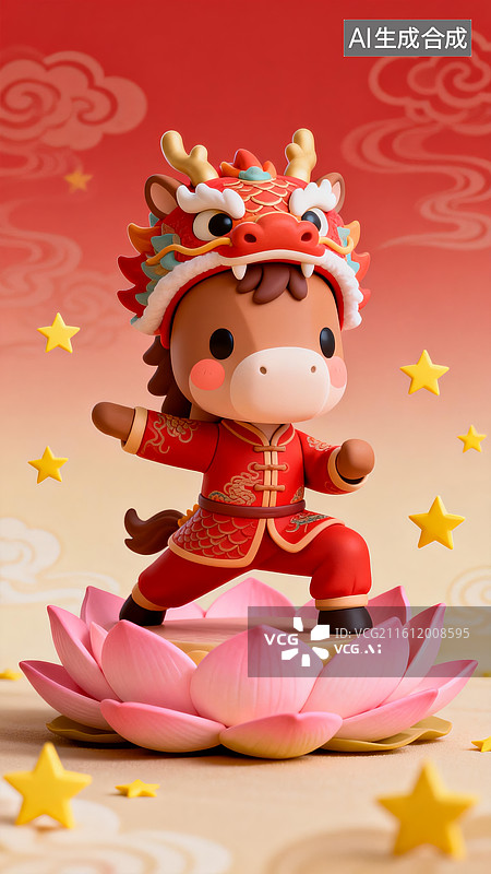 【AI数字艺术】萌马舞龙新春喜庆手机壁纸素材图片素材