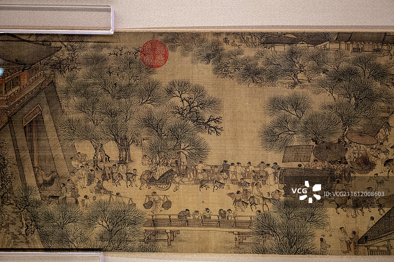 北京故宫“百年守护——从紫禁城到故宫博物院”展：清明上河图卷（仿制品，北宋，张择端，绢本）图片素材