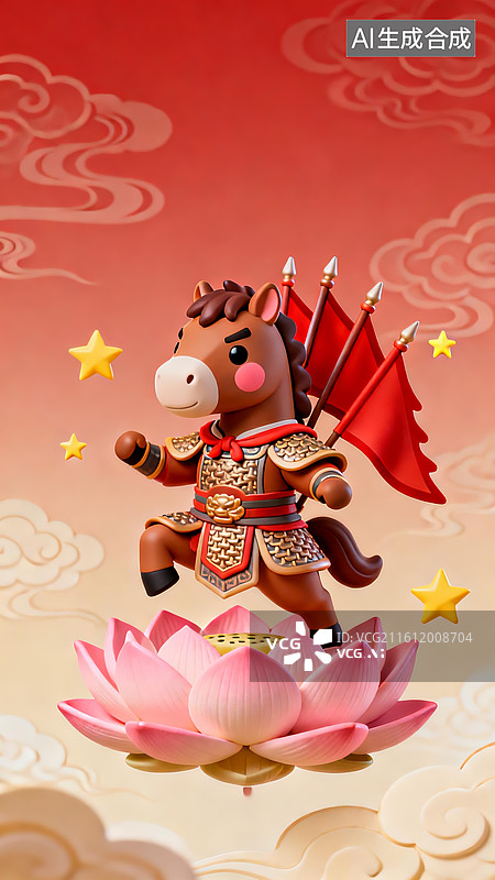 【AI数字艺术】铠甲萌马新春国风手机壁纸素材图片素材