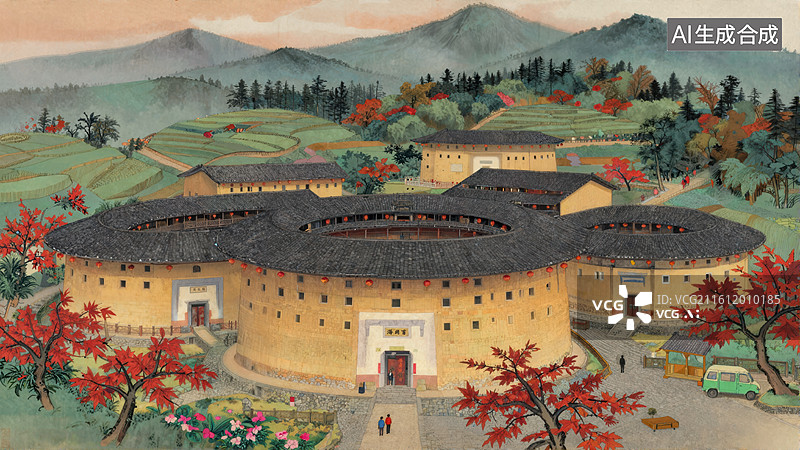 【AI数字艺术】客家土楼风光图片素材