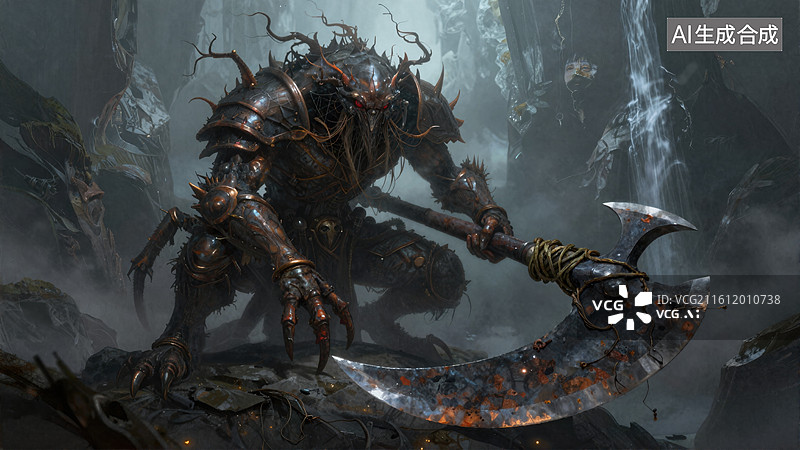 【AI数字艺术】巨兽持斧战场景图片素材