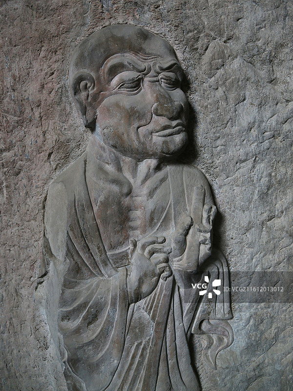 唐代 龙门石窟 东山石窟 看经寺 29尊罗汉浮雕图片素材