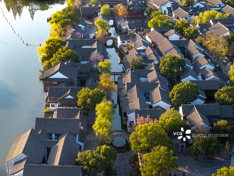 绍兴柯岩鲁镇航拍图片素材