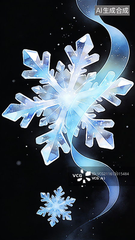 【AI数字艺术】冰晶雪花梦幻光效冬季装饰主题素材图片素材