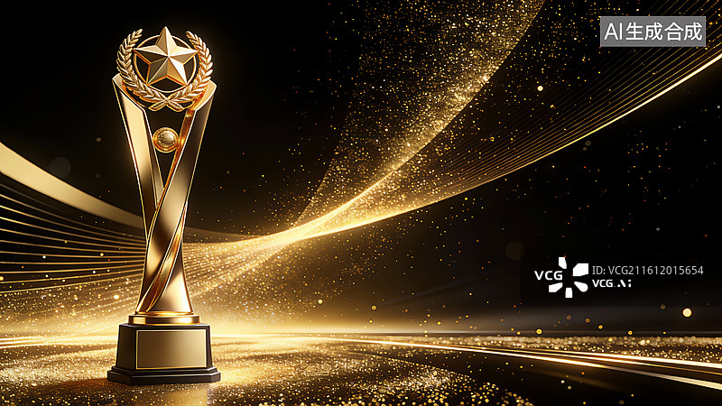 【AI数字艺术】鎏金荣誉奖杯颁奖氛围主题素材图片素材