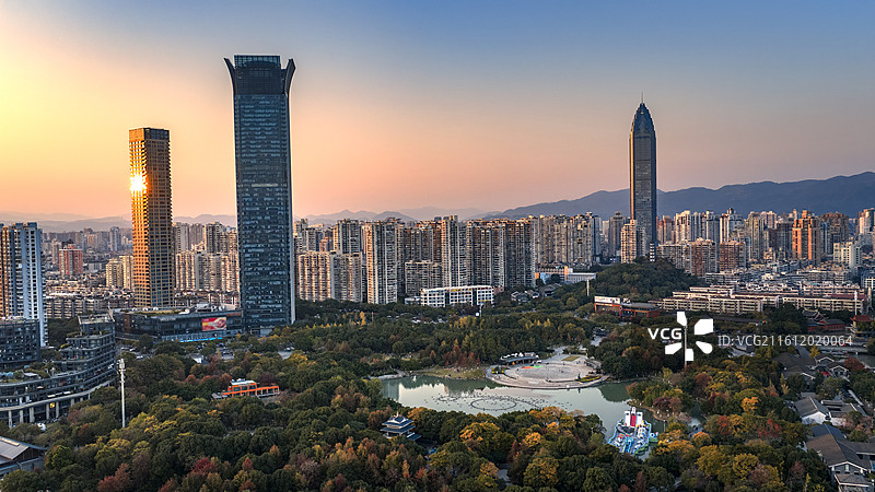 浙江温州白鹿洲公园日落图片素材