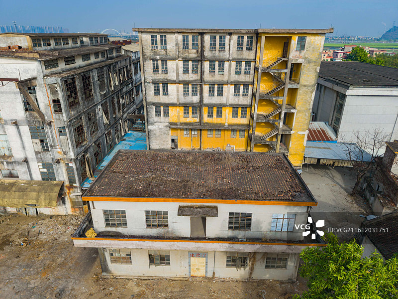 广州市南沙区，废弃糖厂，建筑航拍图片素材