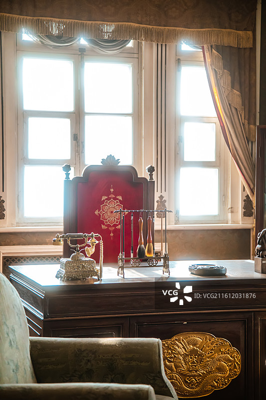 吉林长春伪满皇宫博物院缉熙楼溥仪书斋图片素材