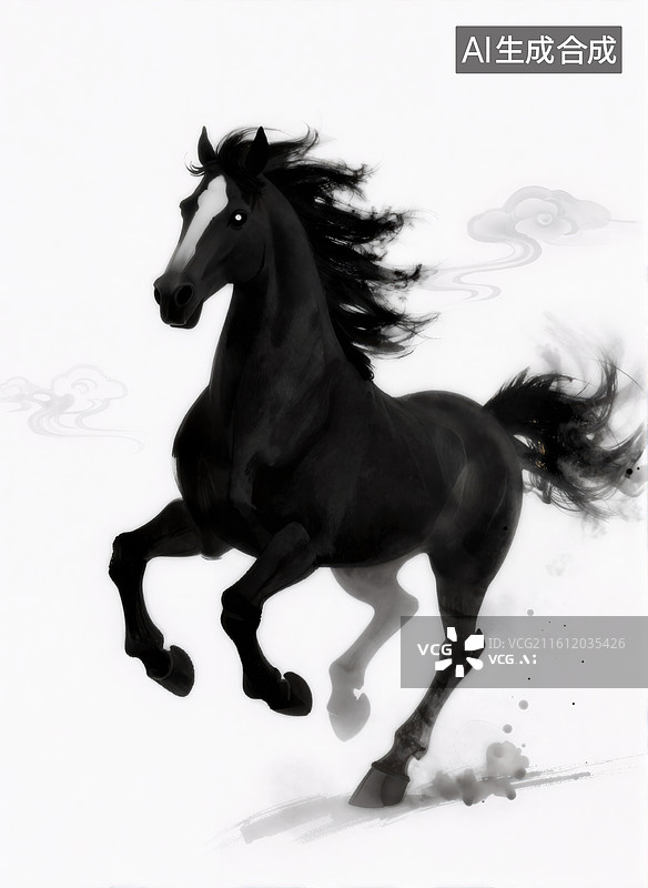 【AI数字艺术】马年春节水墨骏马奔腾图图片素材