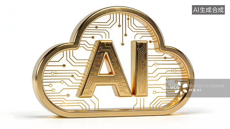 【AI数字艺术】金色AI云标志科技感十足图片素材