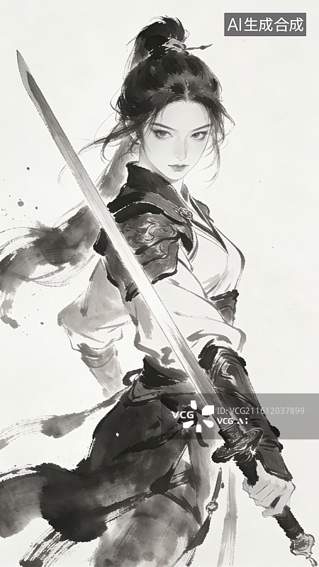 【AI数字艺术】壁纸插画 古风武侠水墨壁纸图片素材