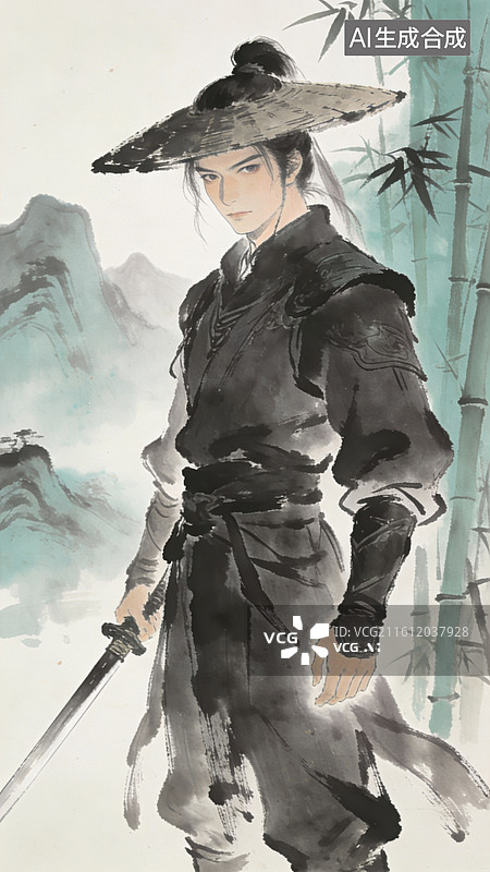 【AI数字艺术】壁纸插画 古风武侠水墨壁纸图片素材
