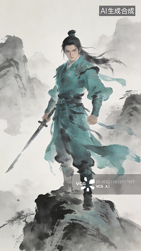 【AI数字艺术】壁纸插画 古风武侠水墨壁纸图片素材