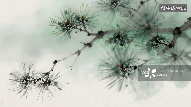 【AI数字艺术】松枝墨韵图片素材
