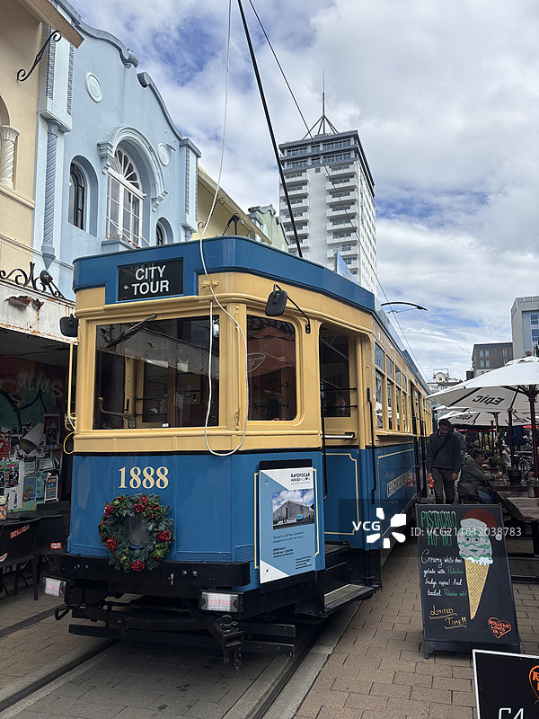 基督城有轨电车、艺术中心、新摄政街图片素材