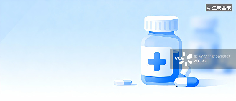 【AI数字艺术】药瓶与药片的医疗场景图片素材