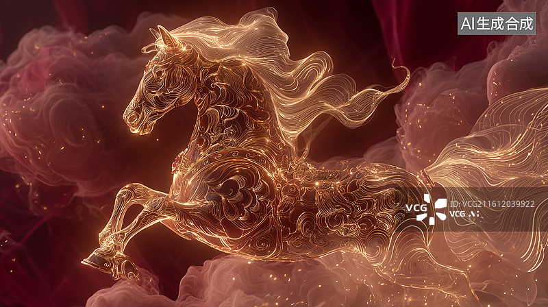 【AI数字艺术】国潮极简金马祥云海报图片素材